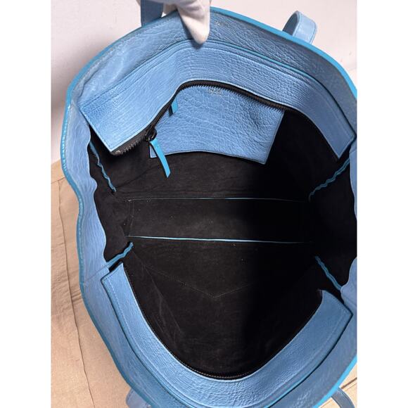 Facine Tote Bag Womens Light Blue Leather Large Shopper Croc Trim Shoulder Zip - Picture 11 of 13